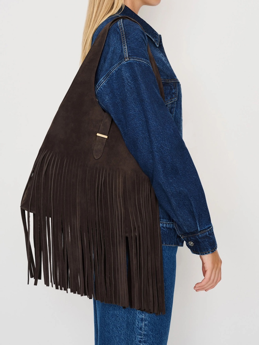 NWT Reformation Chocolate Brown Ivy Fringe Suede Shoulder Bag - Picture 2 of 10
